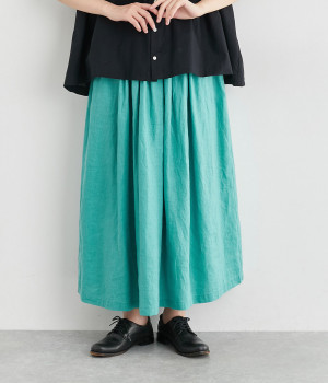 カラーリネンスカート(ターコイズ-ONESIZE)