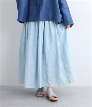 リネンナチュラル手染めインディゴスカート(ライトインディゴ-ONESIZE)