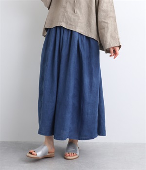 リネンナチュラル手染めインディゴスカート(ダークインディゴ-ONESIZE)