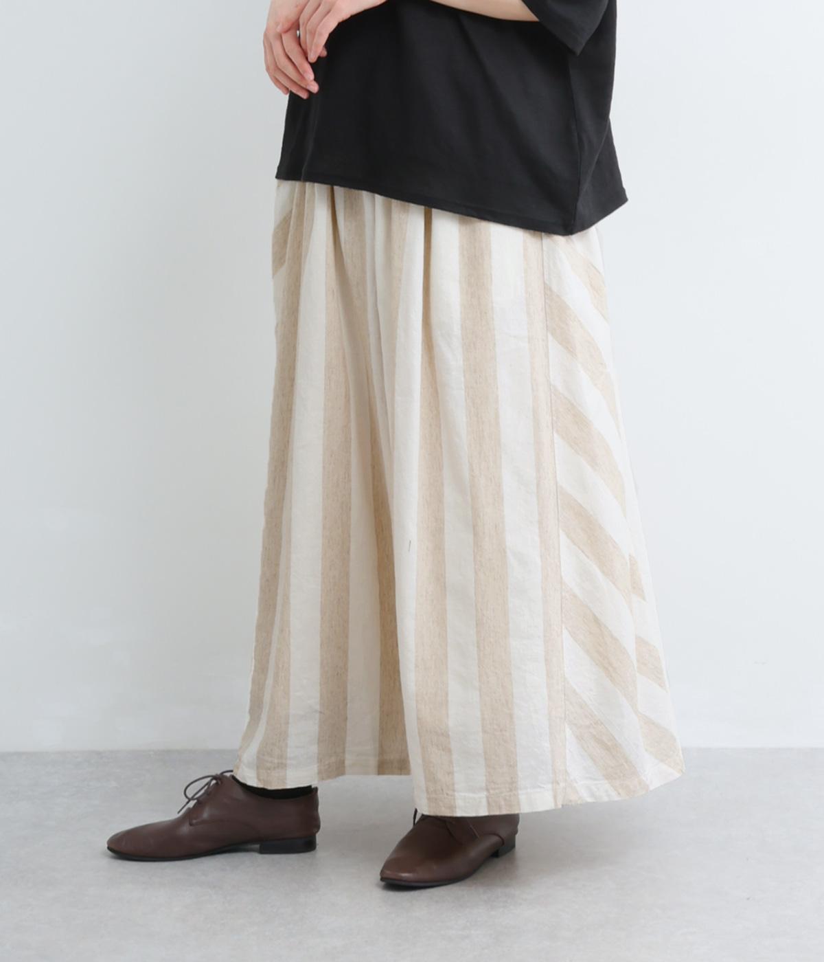 ストライプ×ボーダー　スカート(ナチュラル×ベージュ-F)