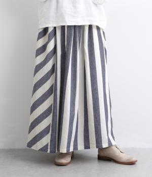 ストライプ×ボーダー　スカート(ナチュラル×ネイビー-F)