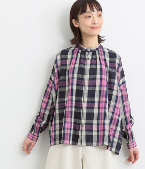 リネンコットンタータンチェックシャツ(インディゴ-ONESIZE)
