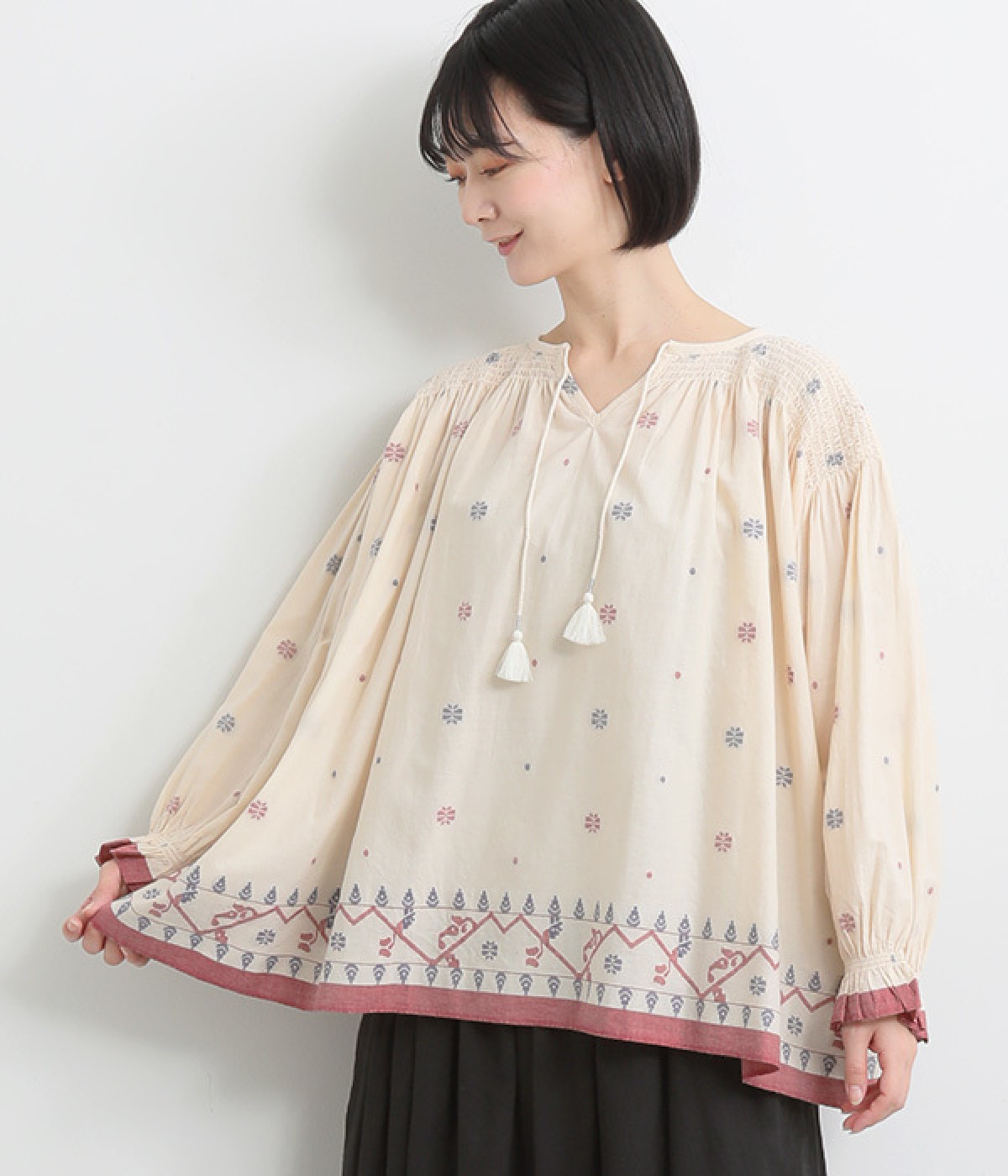 コットンインディアンジャカードプルオーバー(ベージュ-ONESIZE)