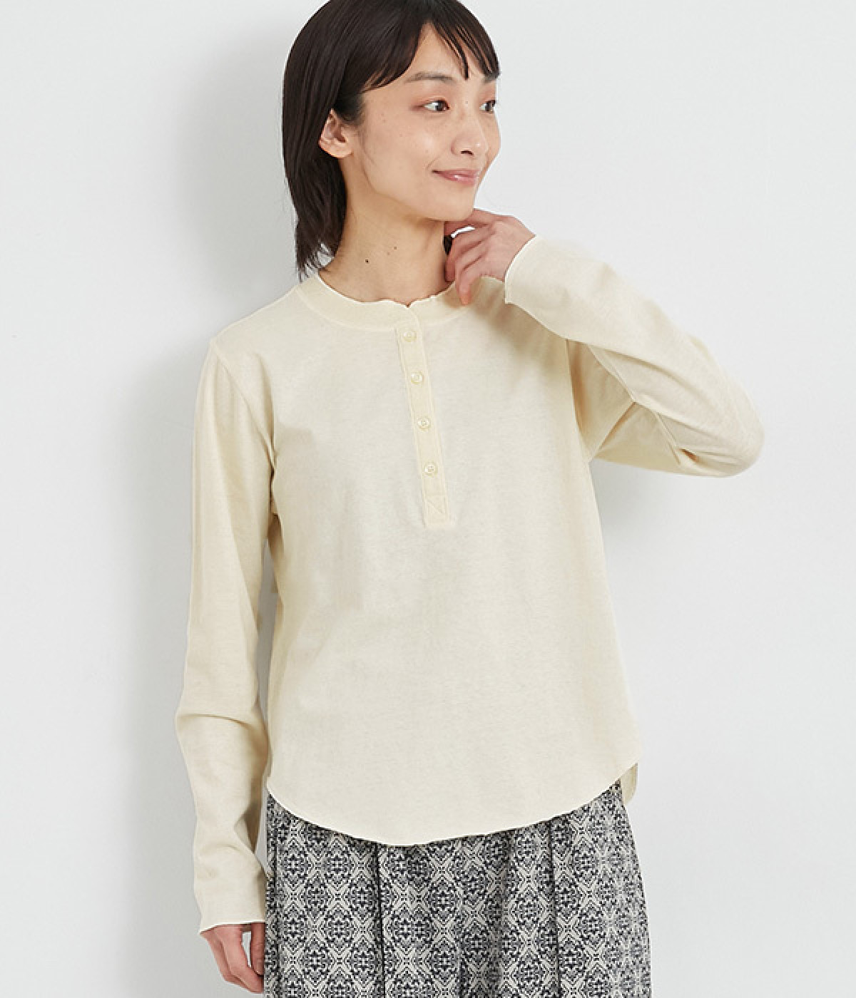 【UNDYED】コットンヘンリーネック(ナチュラル-ONESIZE)
