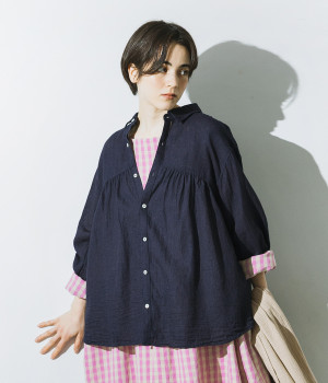 リネンコットンシャツ(インディゴ-ONESIZE)