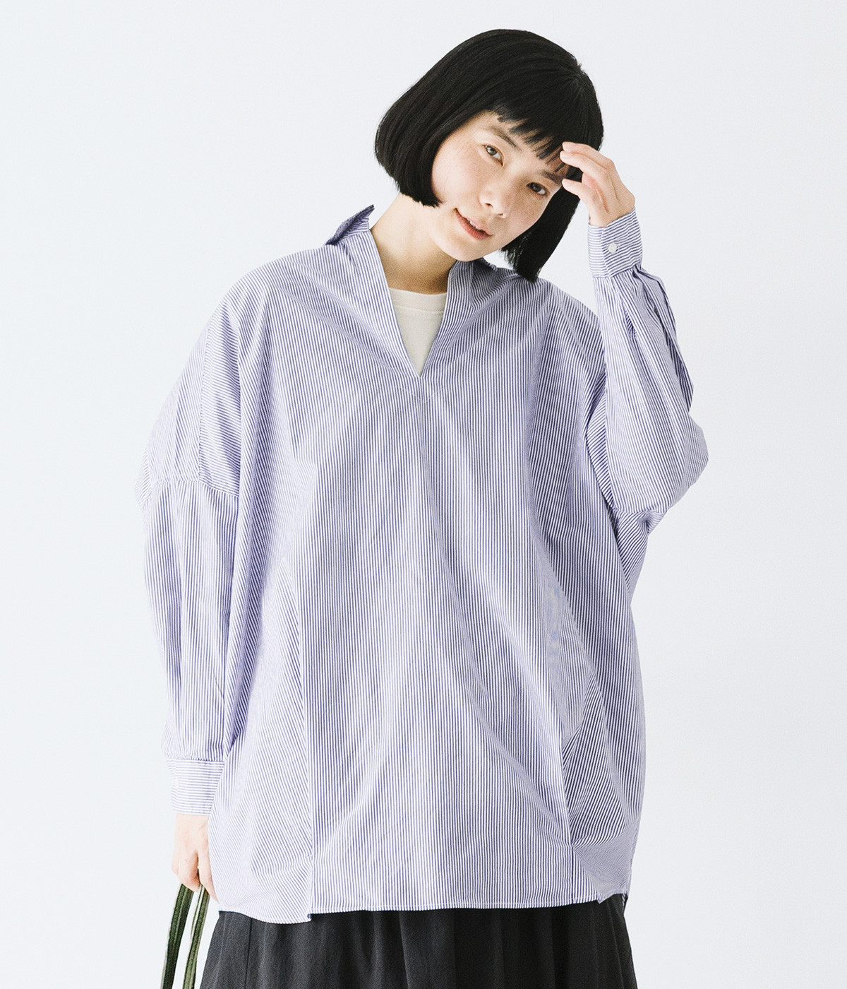 ストライププルオーバー(ネイビー-ONESIZE)