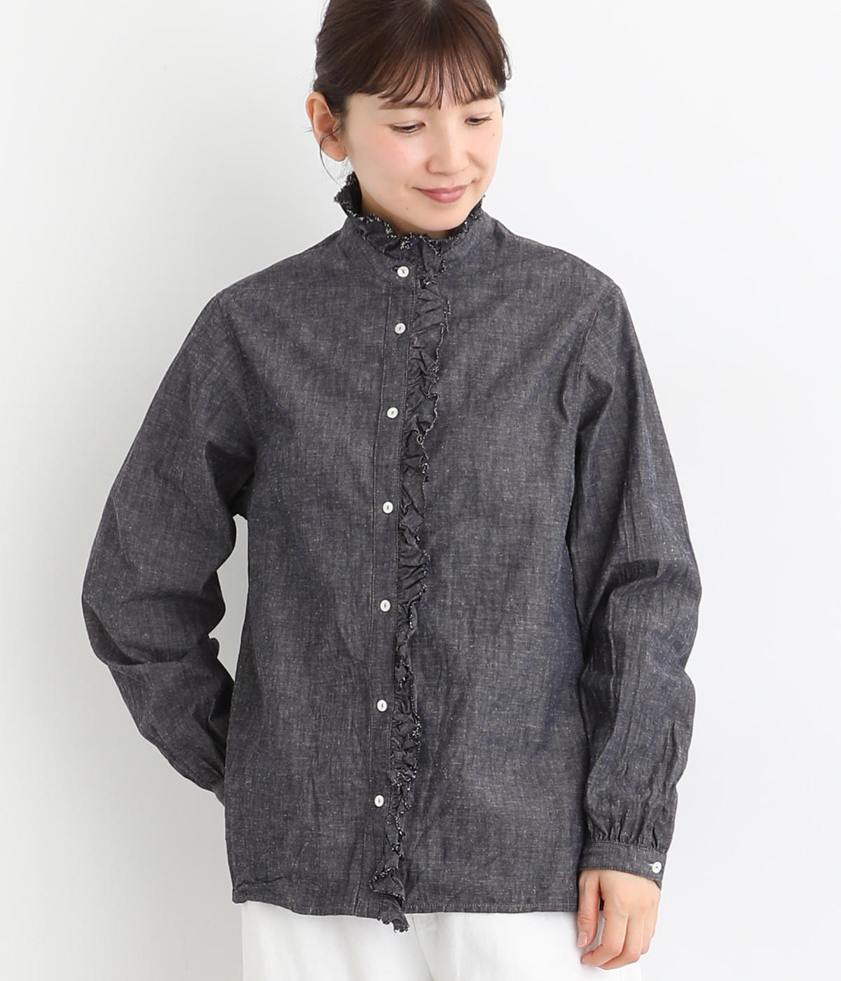 コットンリネンシャツ(ネイビー-ONESIZE)