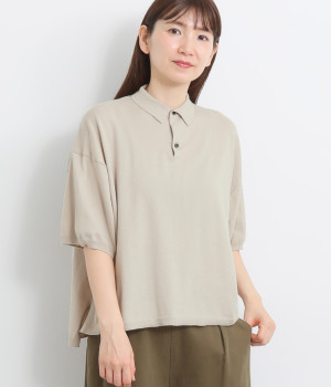 コットンポロ襟プルオーバー(ナチュラル-ONESIZE)