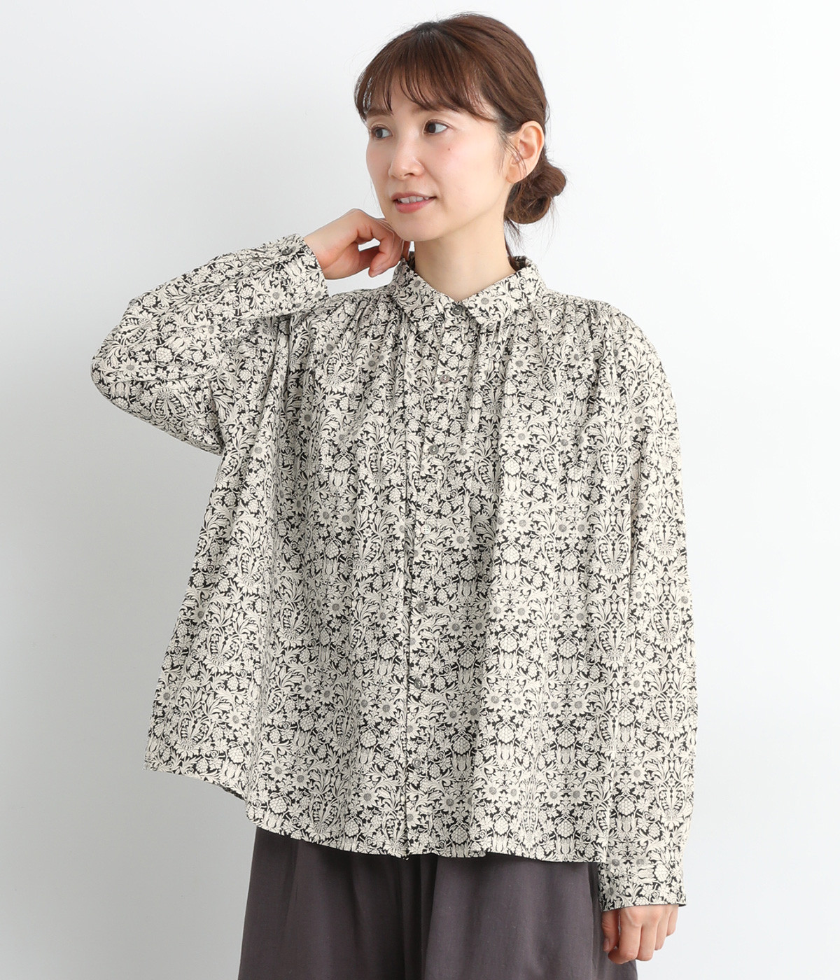 コットンリバティシャツ(ナチュラル×ブラック-ONESIZE)