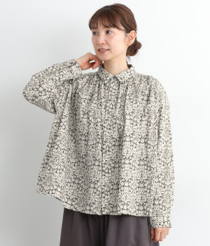 コットンリバティシャツ(ナチュラル×ブラック-ONESIZE)