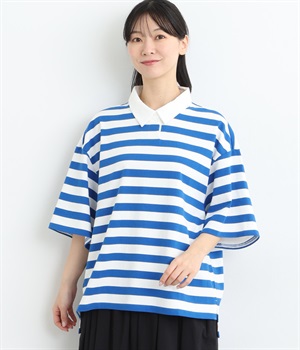 コットンポロシャツ(ホワイト×ブルー-ONESIZE)