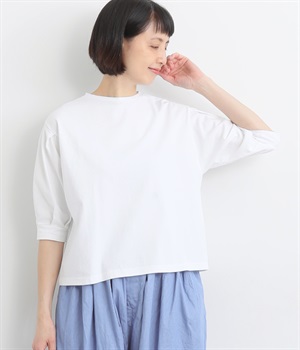 コットン　ポワン袖Tシャツ(ホワイト-ONESIZE)