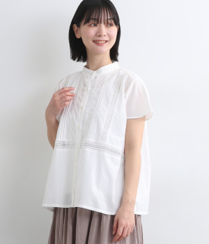 コットンレースブラウス(ホワイト-ONESIZE)