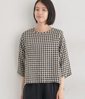 リネンギンガムチェックプルオーバー