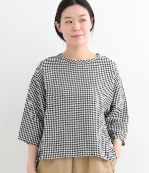 リネンギンガムチェックプルオーバー(ホワイト×ブラック-ONESIZE)