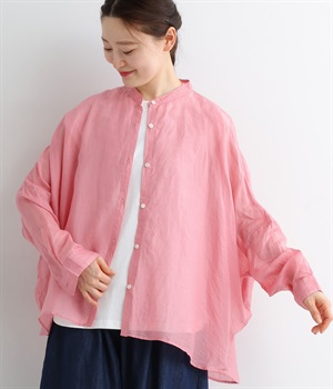 リネンポプリン　ワイドシャツ(ピンク-ONESIZE)