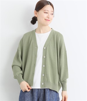 コットンリネンカーディガン(グリーン-ONESIZE)