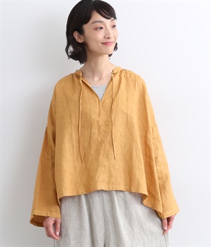 リネンナチュラル手染めブラウス(テラコッタ-ONESIZE)