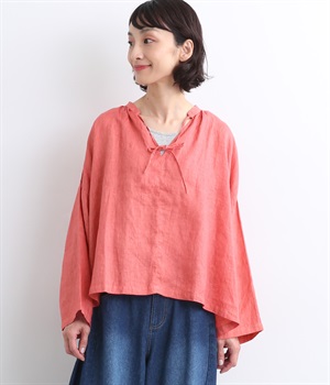 リネンナチュラル手染めブラウス(ピンク-ONESIZE)