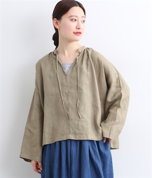 リネンナチュラル手染めブラウス(グレージュ-ONESIZE)