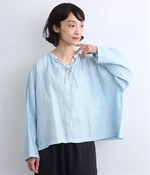 リネンナチュラル手染めインディゴブラウス(ライトインディゴ-ONESIZE)