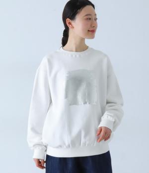 コットン箔プリントプルオーバー(ホワイト×シルバー「Merci」-F)