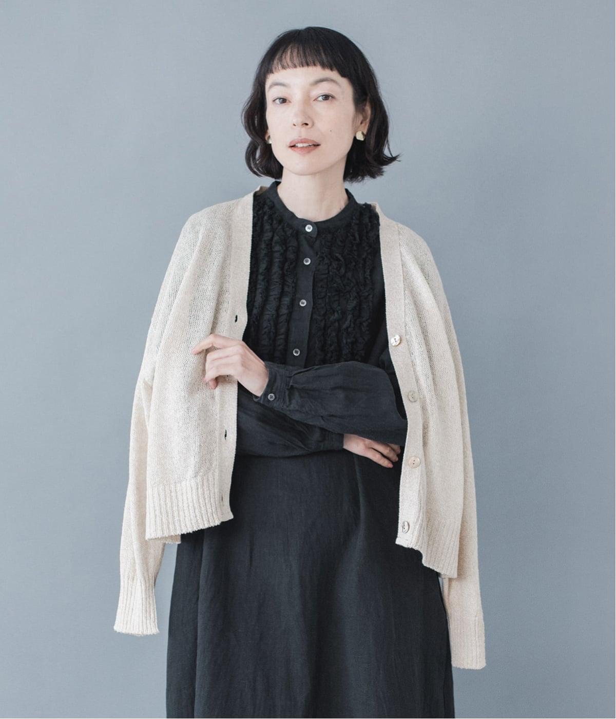 コットンリネンジャパンホールガーメントカーディガン(ナチュラル-F)