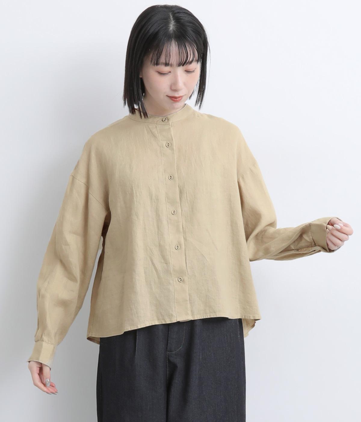 ICHI Antiquites リネン100% チェック柄 バンドカラーブラウス リネン バックギャザーバンドカラーシャツ｜ichi（イチ）の商品詳細