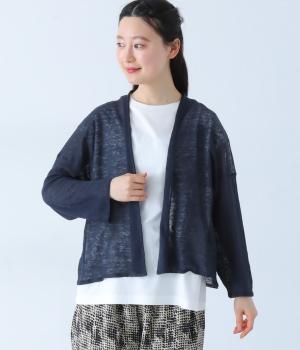 リネン100　ニットカーディガン(ネイビー-F)