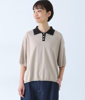 コットンニット　配色ポロシャツ