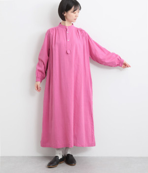 リネンコットンシャツワンピース(ピンク-ONESIZE)