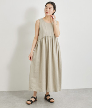 リネンコットンデニムワンピース(ナチュラル-ONESIZE)