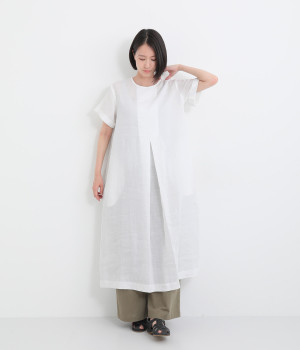 リネンポプリン　ワンピース(ホワイト-ONESIZE)