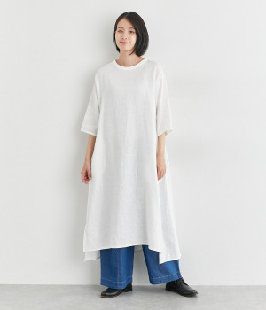 カラーリネンワンピース(ホワイト-ONESIZE)