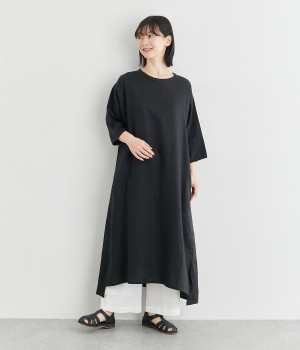 カラーリネンワンピース(ブラック-ONESIZE)