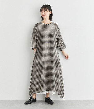 リネンギンガムチェックワンピース(ナチュラル×ブラック-ONESIZE)