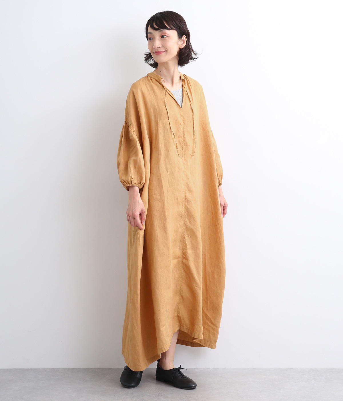 リネンナチュラル手染めワンピース(テラコッタ-ONESIZE)