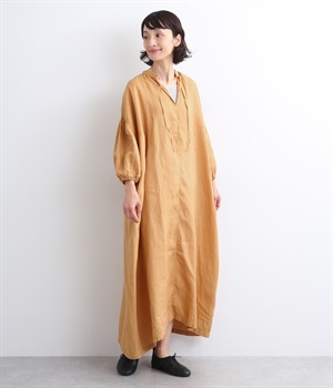 リネンナチュラル手染めワンピース(テラコッタ-ONESIZE)