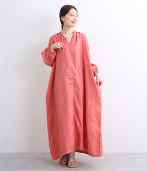 リネンナチュラル手染めワンピース(ピンク-ONESIZE)