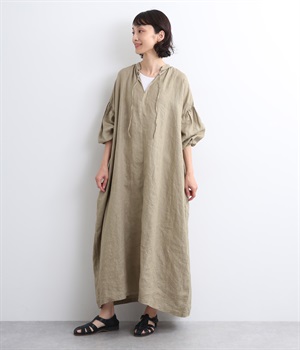 リネンナチュラル手染めワンピース(グレージュ-ONESIZE)