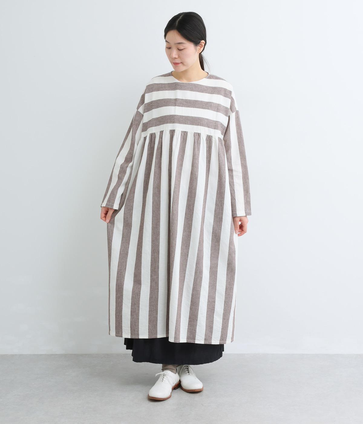ストライプ×ボーダー　ワンピース(ナチュラル×モカ-F)