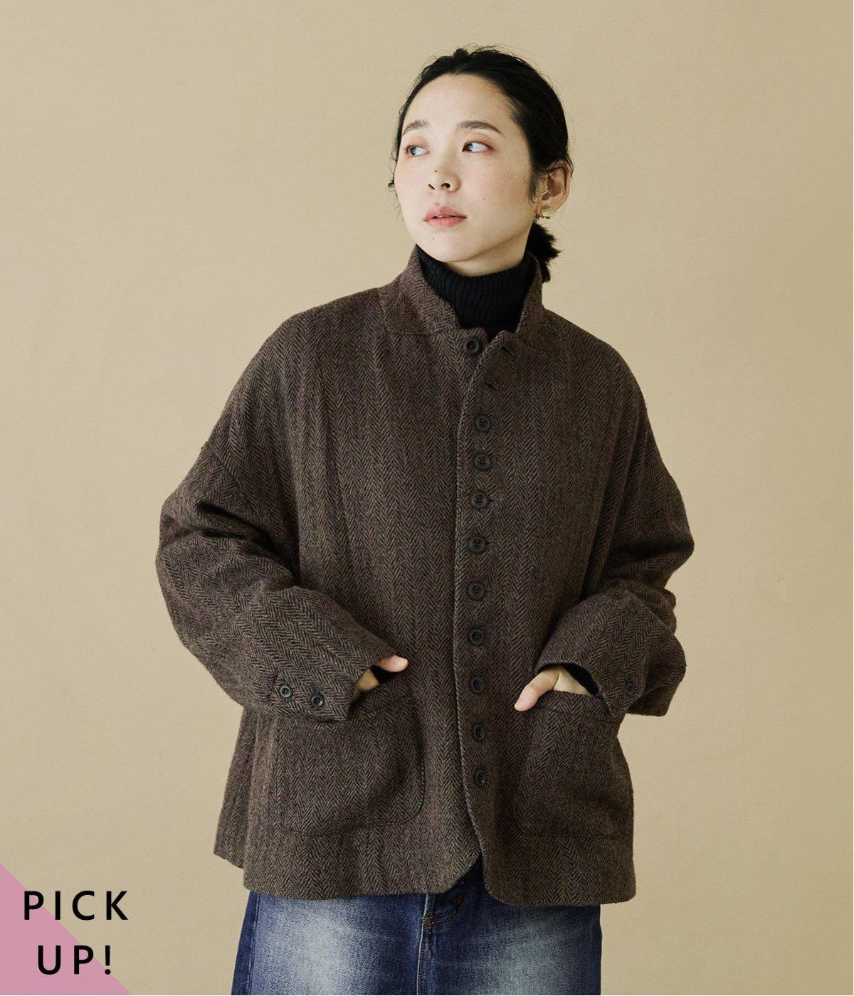 ウールヘリンボーンジャケット(ブラウン-F)