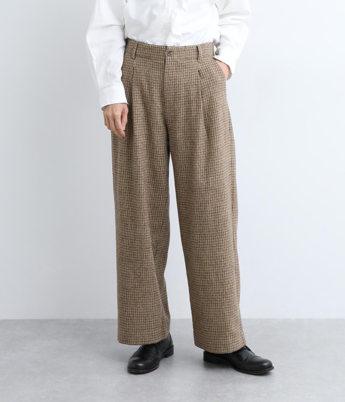 コットンウール　チェックパンツ(ベージュ-F)
