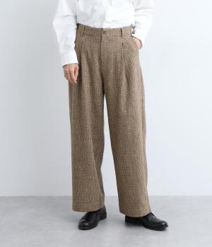 コットンウール　チェックパンツ(ベージュ-F)