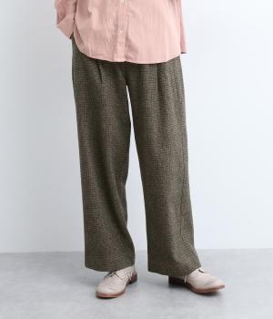 コットンウール　チェックパンツ(カーキ-F)