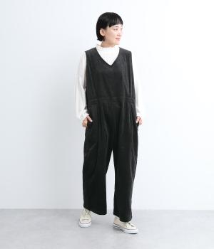 サッカーコール天サロペット(ブラック-F)