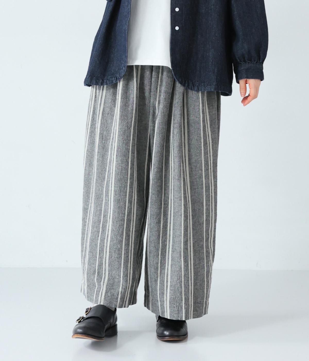 リネンコットン オリジナルランダムストライプ　パンツ(チャコール-F)