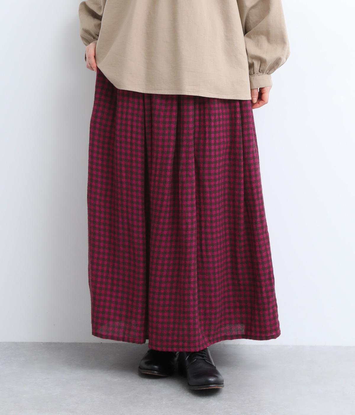ウールガーゼギンガムスカート(ブラウン×プラム-F)