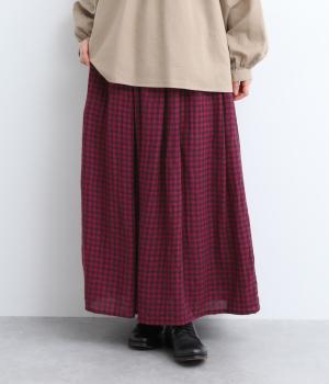 ウールガーゼギンガムスカート(ブラウン×プラム-F)