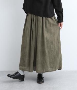 ウールガーゼギンガムスカート(ベージュ×グリーン-F)